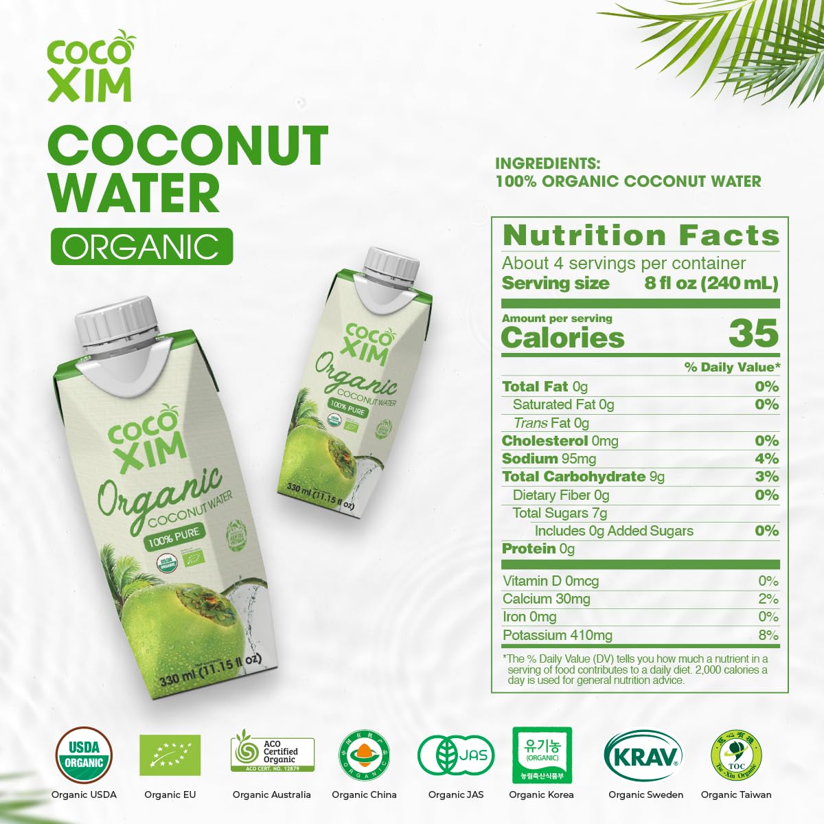 Cocoxim | Coconut Water, Organic, Fresh & Natural - Refeshing & Hydrating - Rich In Natural Vitamins & Minerals (330Ml Pack 12)