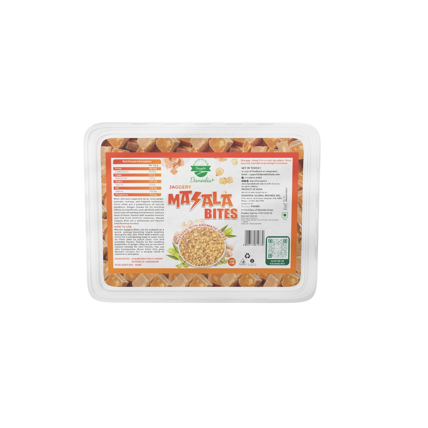 Danodia Foods Organic Masala Jaggery Cubes/Blocks (450G/16 Oz) | Flavor Blendger & Cardamom Infused | Gluten Free Unrefined & Naturally Sweet Brown Gur | No Added Sugar | Delicious Vegan Snack & Sweetener