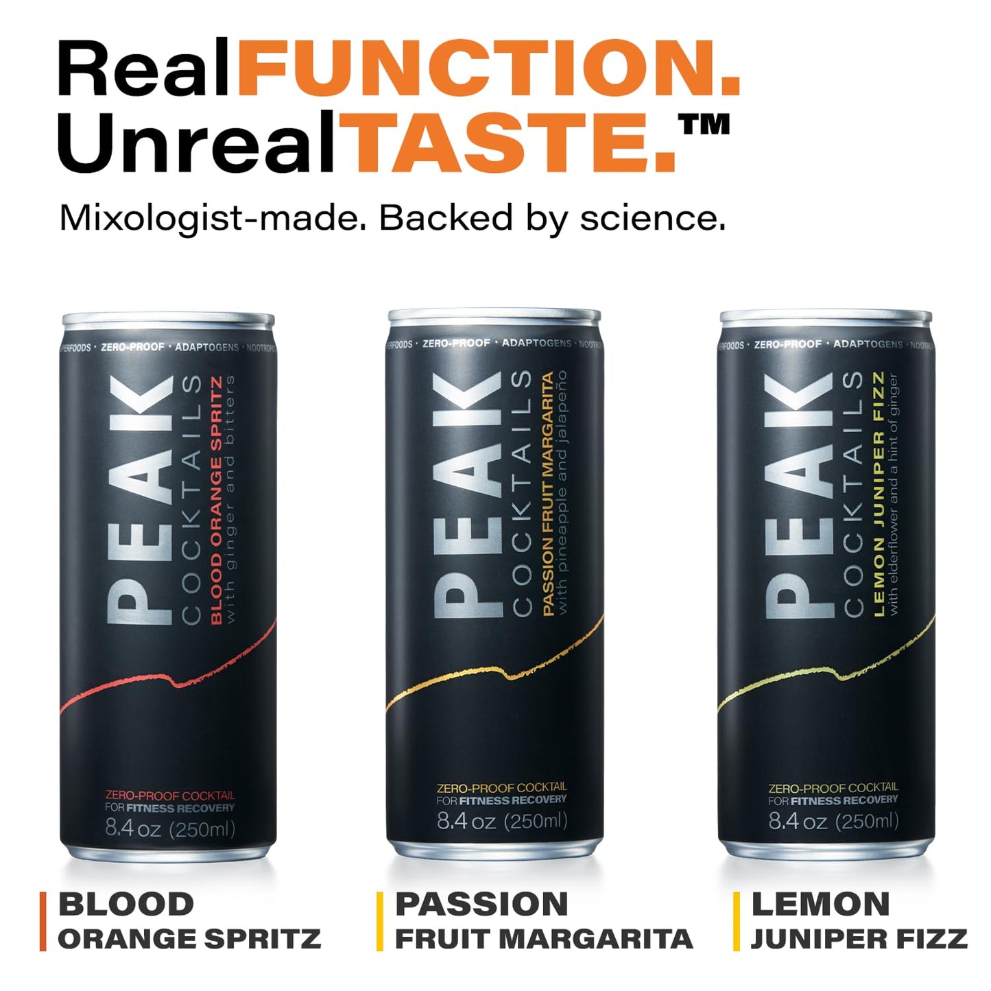Peak Cocktails Non- Ic Cocktail | Adaptogens, Nootropics, Superfoods For Recovery, Calm, Sleep | Ashwagandha, Tart Cherry, L-Theanine | Mixologist-Crafted | Lemon Juniper Fizz | 8.4 Oz, 12-Pack