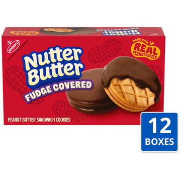 NUTTER BUTTER Fudge Covered Peanut Butter Sandwich Cookies, 12 - 7.9 oz Boxes