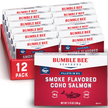 Bumble Bee Smoke Flavored Red Coho Salmon Fillets In Oil, 3.75 Oz (Pack Of 12) - 19G Protein - Skinless, Boneless - Great For Snacks & Recipes - Gluten Free
