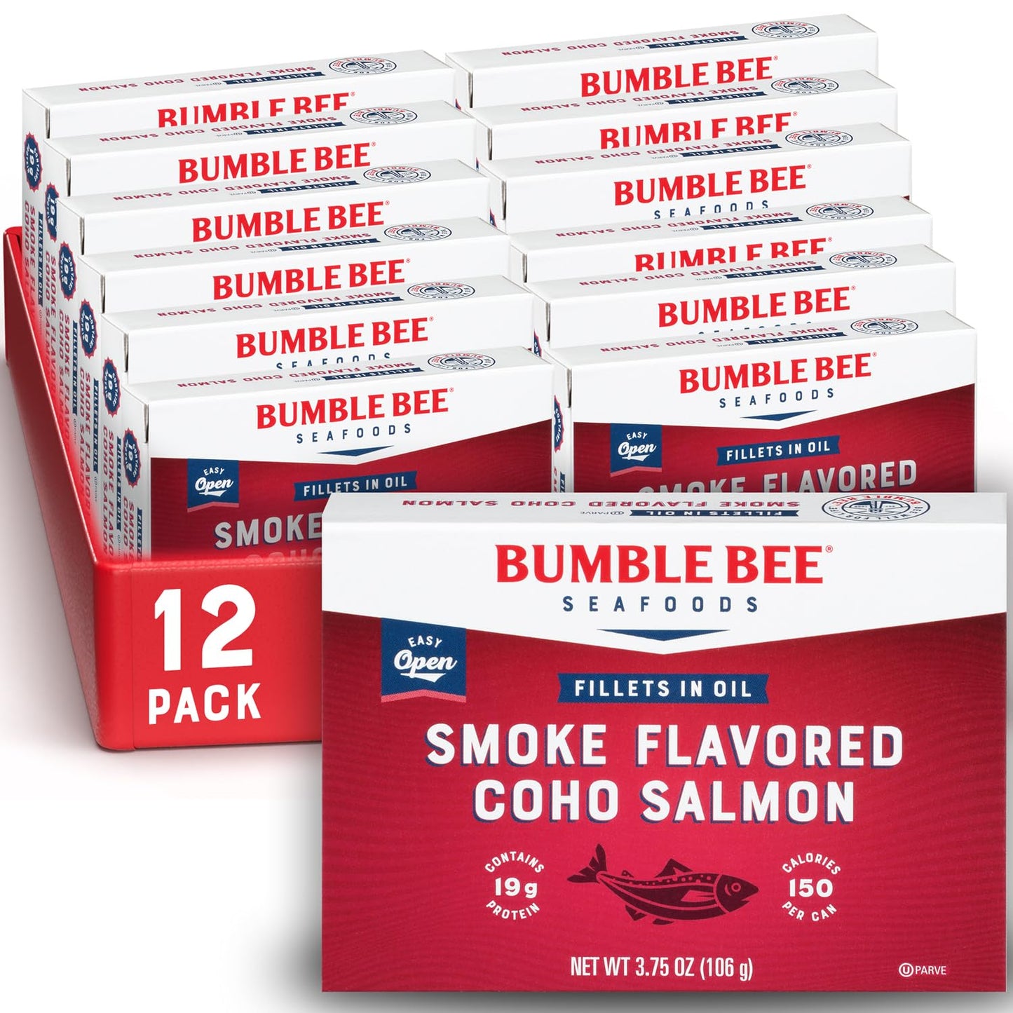 Bumble Bee Smoke Flavored Red Coho Salmon Fillets in Oil, 3.75 oz (Pack of 12) - 19g Protein - Skinless, Boneless - Great for Sn