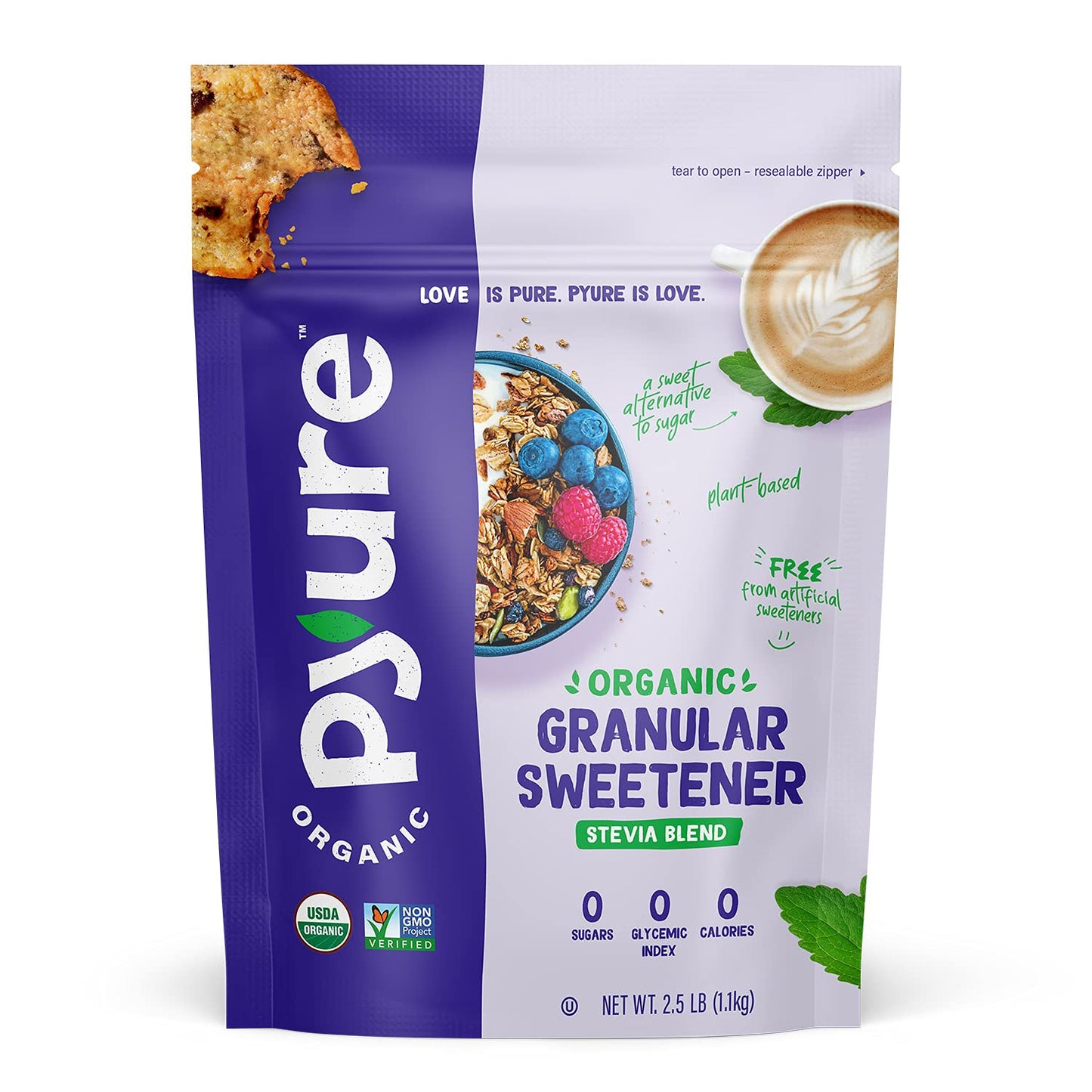 Pyure Organic Stevia Blend | Granulated Sugar Substitute With Zero Calories & Carbs | Keto Diaplayic & Vegan Friendly | Sugary Taste Alternative | Usda Organic Non-Gmo | Good For Baking | 2.5Lb (40Oz)