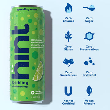 Hint Sparkling Water, Lime Flavor, Zero Calories, Sugar Free, 12 Fl Oz Cans, Pack of 12