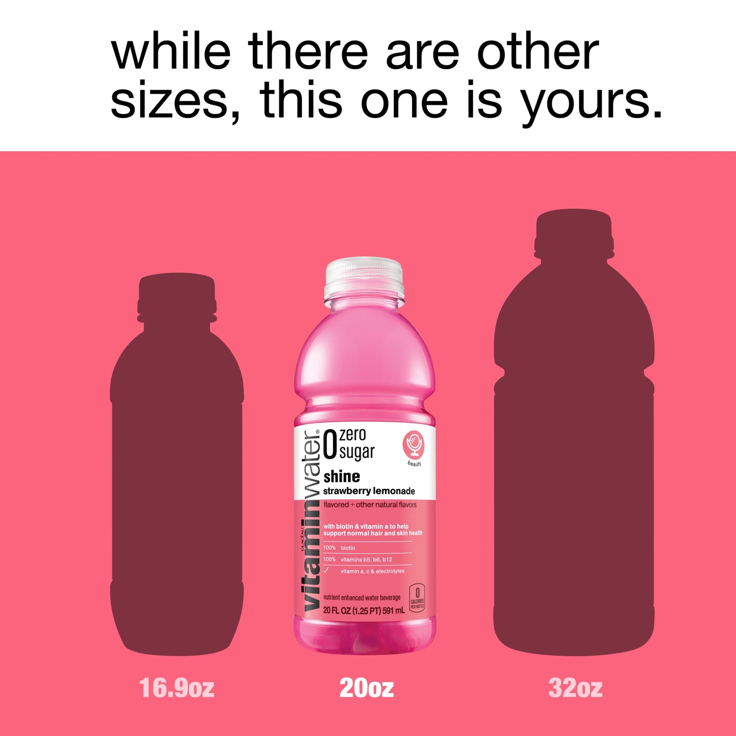 vitaminwater Zero Sugar Shine Strawberry Lemonade, Electrolyte Enhanced Water, 20 Fl Oz, 12 Pack