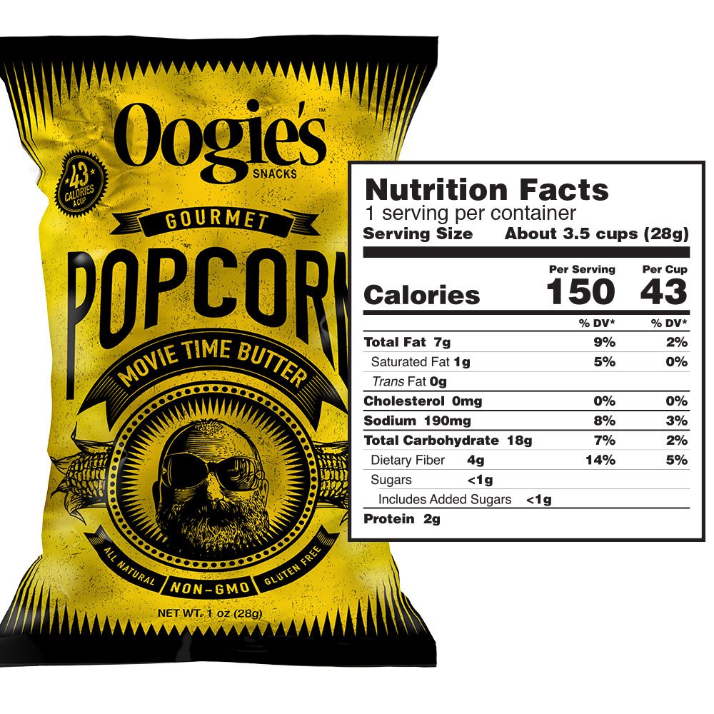 Oogies Gourmet Popcorn 20 Pack Movie Time Butter Flavor Gluten Free 1oz Bags