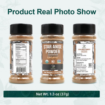 Soeos Organic Chinese Star Anise Powder 1.3 Oz (37G), Powder Chinese Star Anise, Dried Anise Star Spice, Star Anise Bulk, Anise Star, Non-Gmo Verified, Great For Baking And Tea, Anis Estrella., Brown