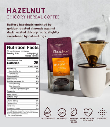 Teeccino Medium Roast Hazelnut Herbal Coffee 11 Ounces (Pack Of 2)