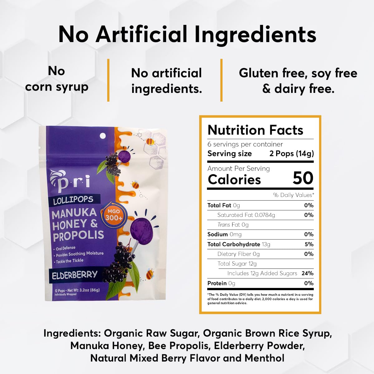 P.R.I Manuka Honey Lollipops with Propolis, Elderberry Flavor, MGO 300+, 24 Lollipops, 6.4oz