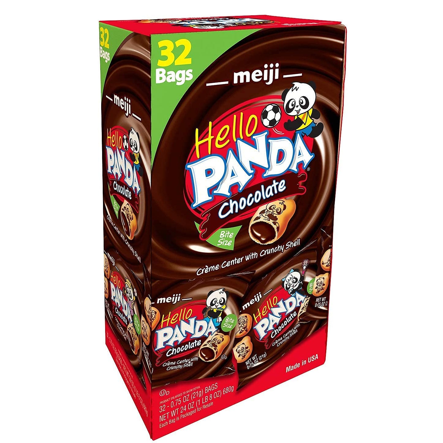 Meijis Hello Panda Cookies, Chocolate Crme Filled - 32 Count, 0.75oz Packages - Bite Sized Cookies with Fun Panda Sports