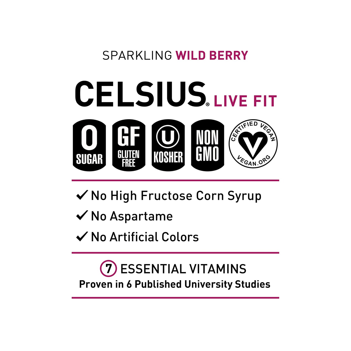 Celsius Sparkling Wild Berry Energy Drink, 12 Fl Oz Cans, 4 Pack