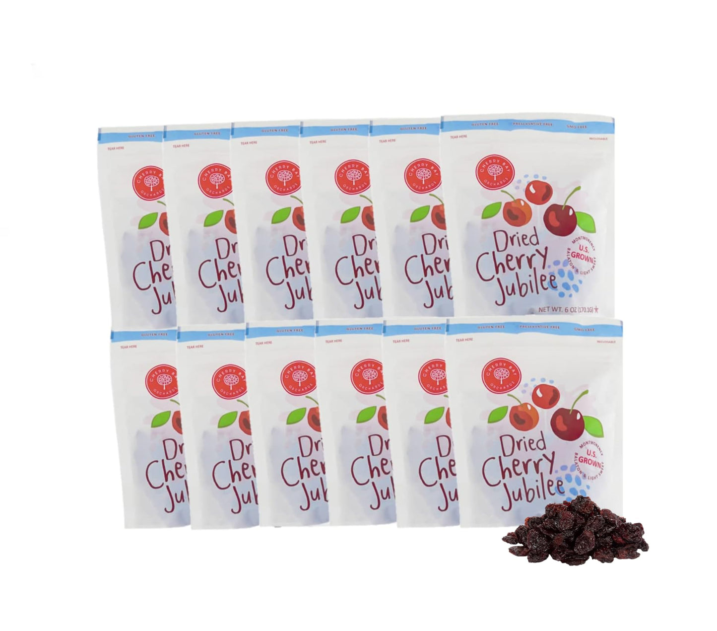 Cherry Bay Orchards Dried Cherry Mix - Pack of Twelve 6oz Bags (Total 72 oz) - Includes Montmorency, Balaton and Light Sweet che