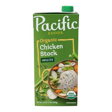 Pacific Foods Organic Unsalted Chicken Stock, 32 Oz Carton