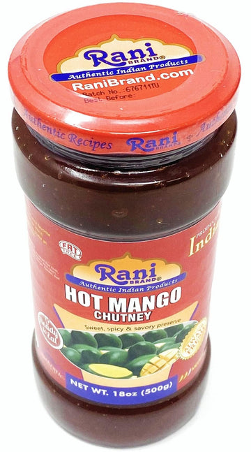 Rani Hot Mango Chutney (Spicy Indian Preserve) 18Oz (1.1Lbs) 500G Glass Jar, Ready To Eat, Vegan ~ Gluten Free, All Natural, Non