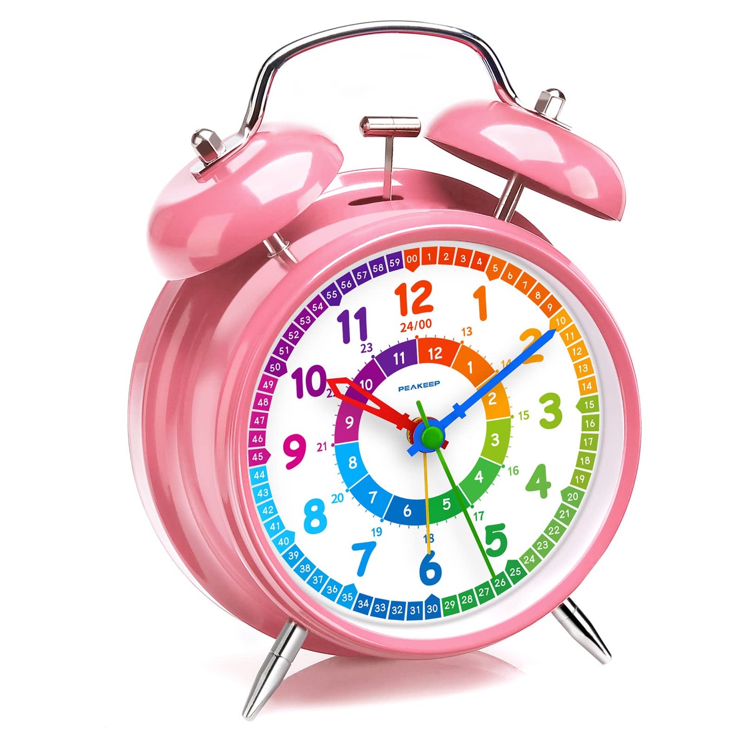 Peakeep Loud Alarm Clock For Kids Learning Telling Time Teaching Clock, 4 Inches Rainbow-Colored Twin Bell Analog Alarm Clock Ba