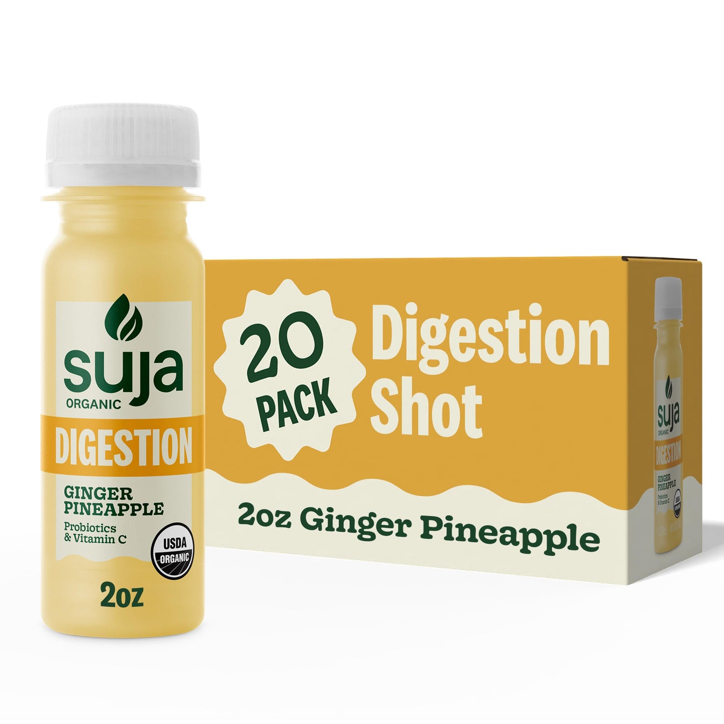 Suja Organic Digestion Shot - Cold-Pressed Juice with Probiotics, 1 Fl Oz (Pack of 20)