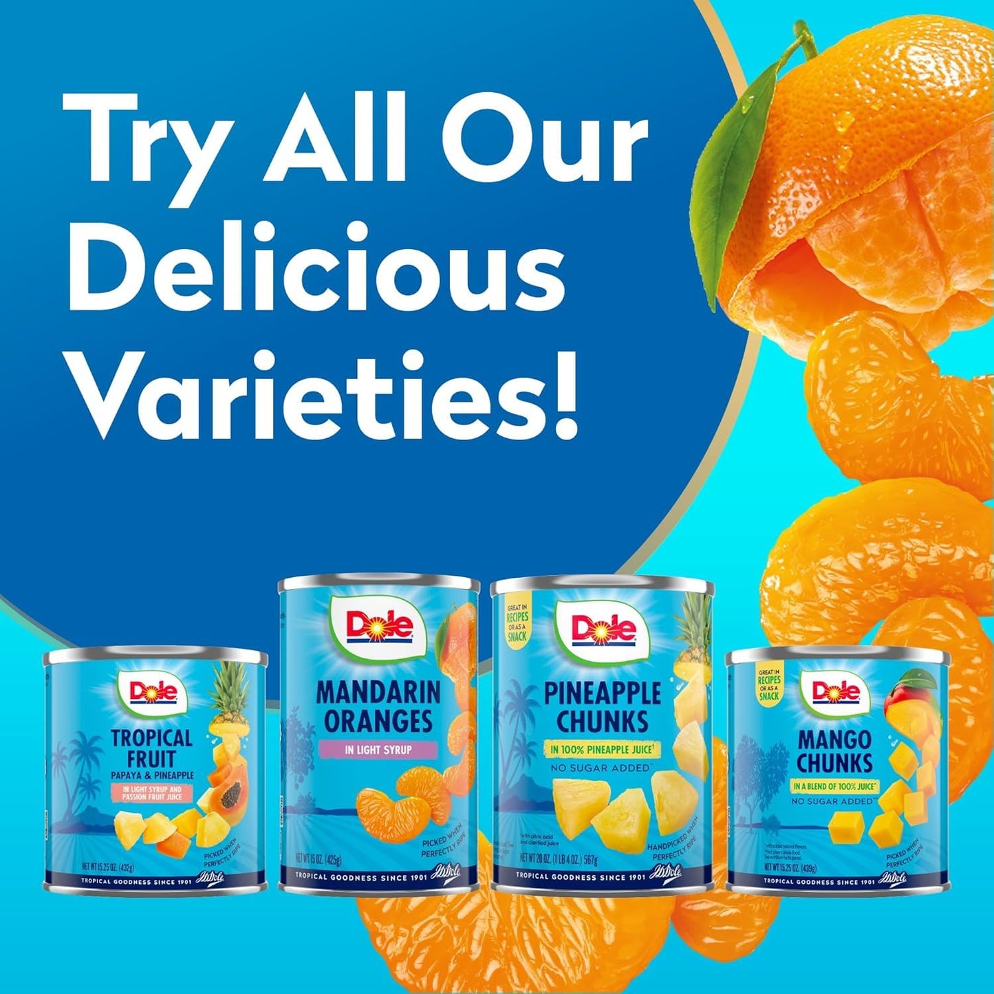 Dole Canned Mandarin Oranges In Light Syrup, 15 Oz
