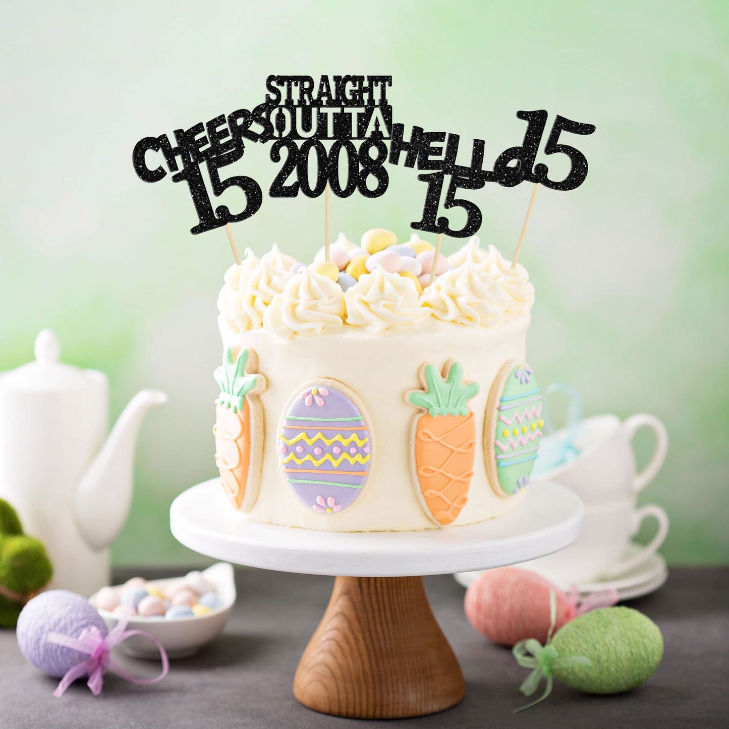 Gyufise 24Pcs Straight Outta 2008 Cupcake Toppers Glitter Fifteen Happy 15th Cupcake Picks Cheers to 15 Years Birthday Cake Deco