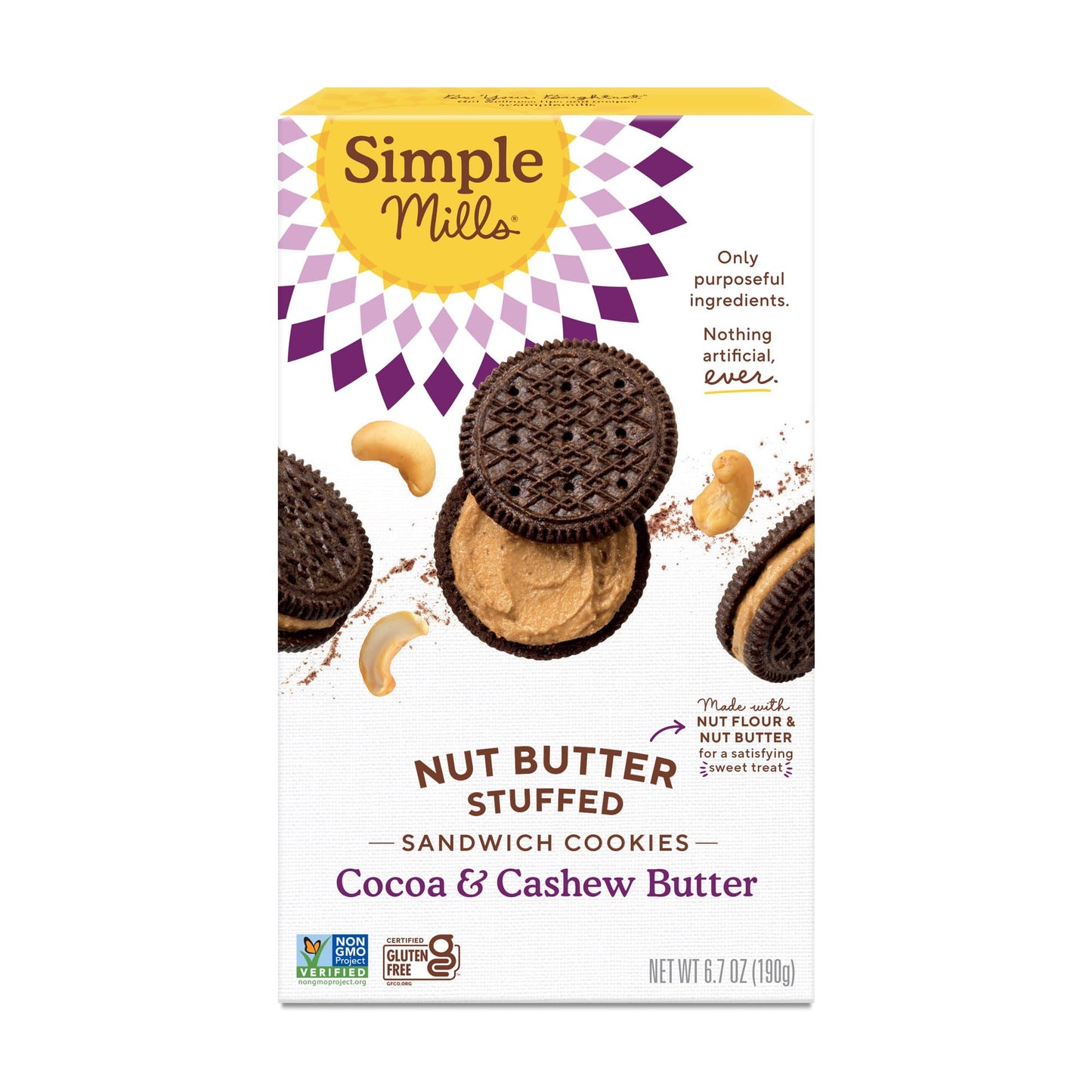 Simple Mills, Cocoa Cashew Crme Sandwich Cookies - Gluten Free, Vegan (Pack of 1)