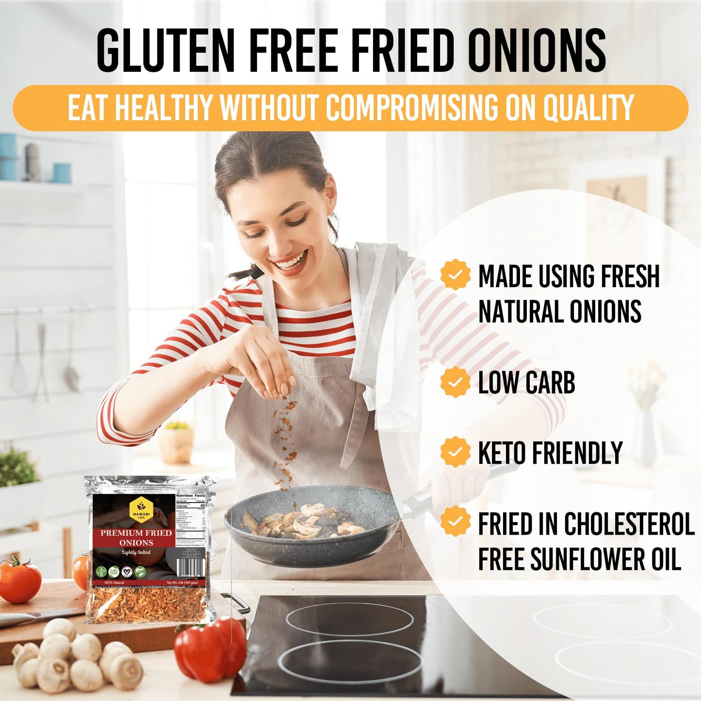 Crispy Fried Onions (Lightly Salted) | 100% Natural (Non-Gmo) | Gluten Free | Keto Friendly | Low Carb | Resealable Bag | 32 Oz