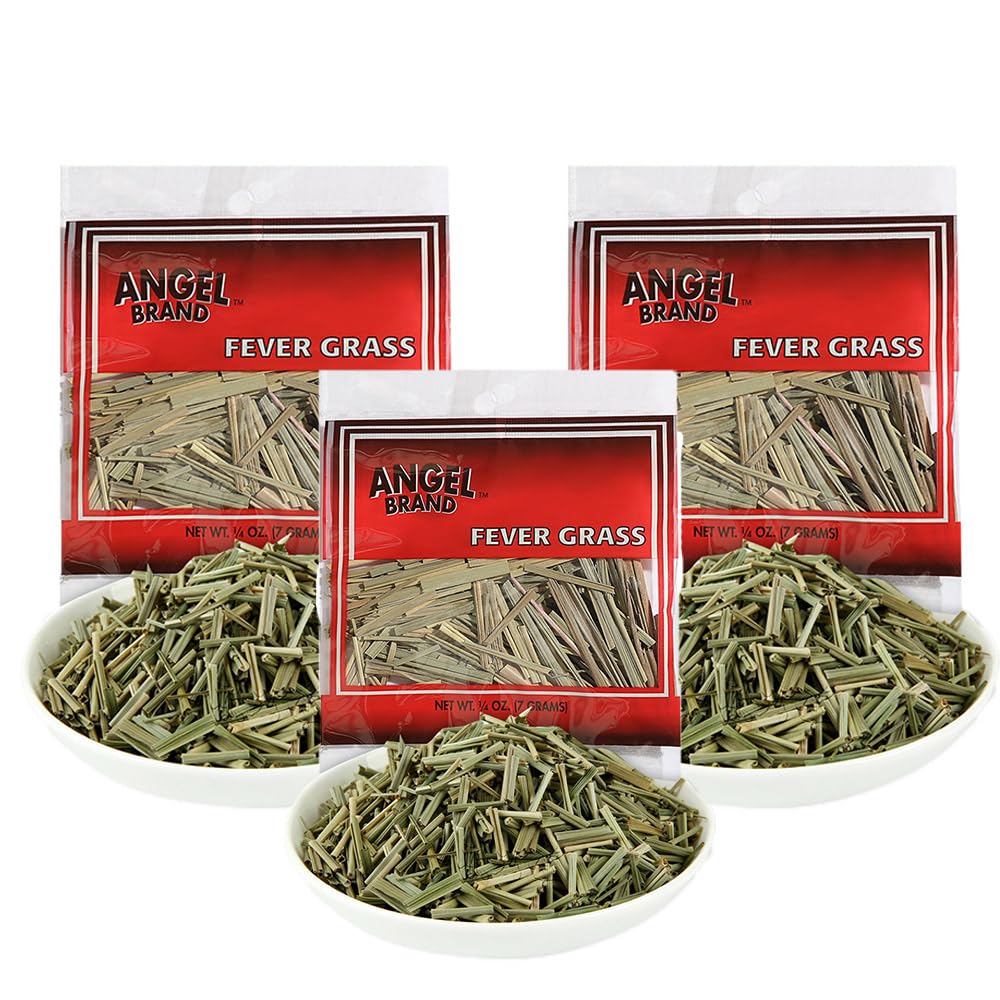 Angel Brand Fever Grass Tea Jamaican - 0.25 Oz Pouch Pack Of 3 - Dried Lemongrass Leaves For Herbal Tea And Infusions.