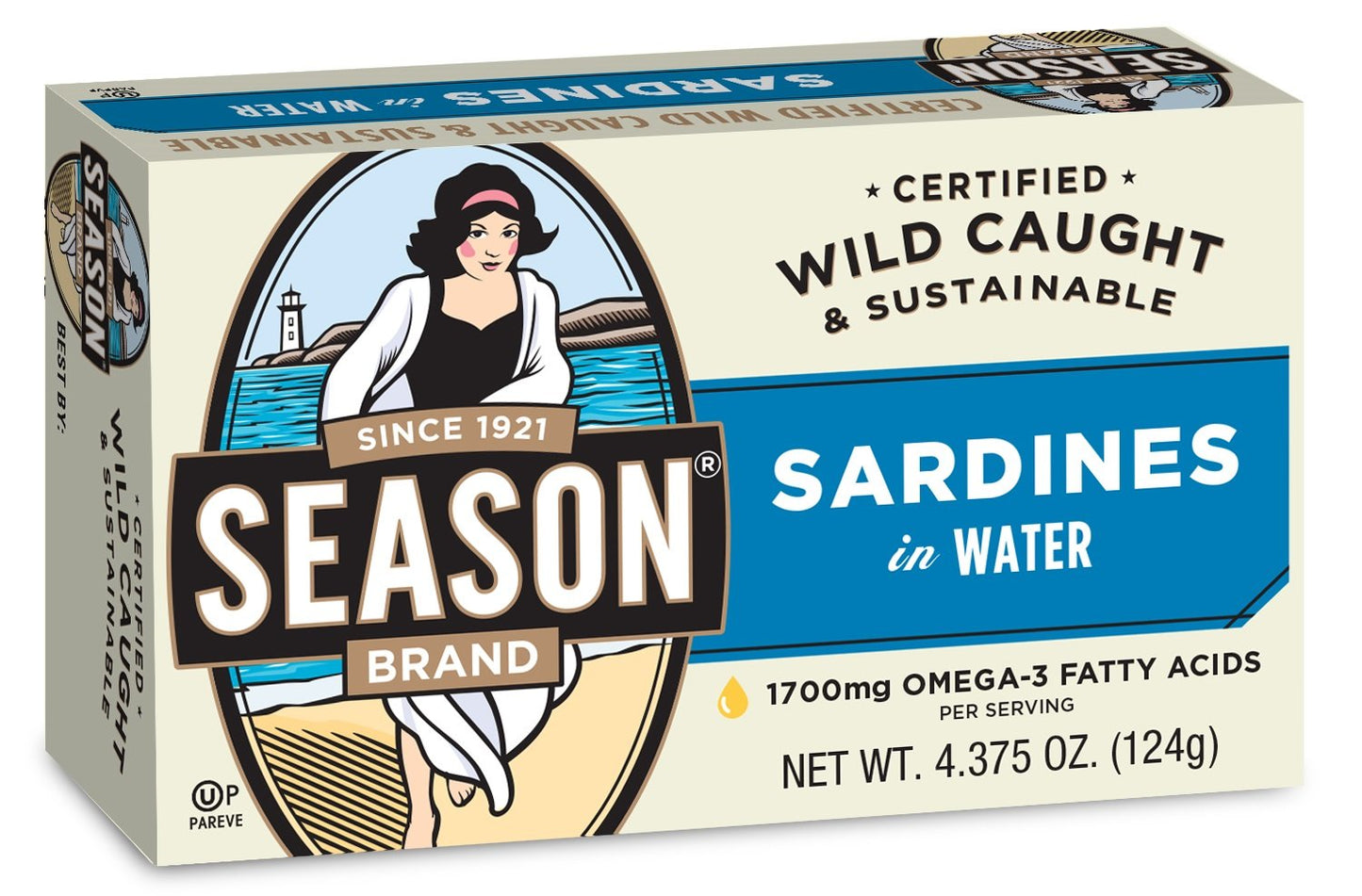 Season Sardines in Water, 4.375-Ounce Tins (Pack of 12)