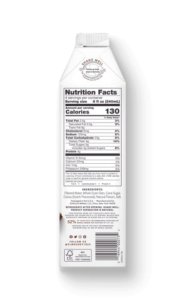 Elmhurst 1925 Milked Oats Vegan Chocolate Oat Milk, Plant-Based, 32 Ounce (Pack of 6)