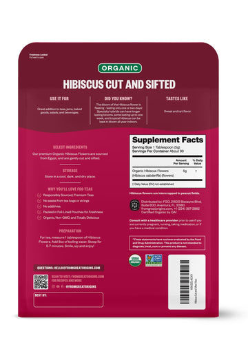 FGO Organic Hibiscus Flowers Loose Tea - 16 Ounce Bulk Resealable Bag (Pack of 2)