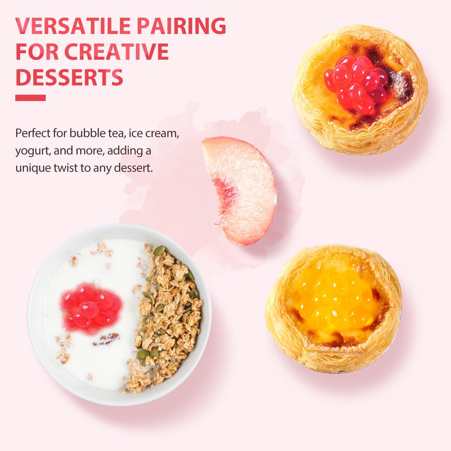 Soeos Peach Flavored Popping Boba Pearls 6.6 Lb (3000 G), Bursting Boba Pearls For Bubble Tea, Beverages, Shakes, Desserts, Smoo