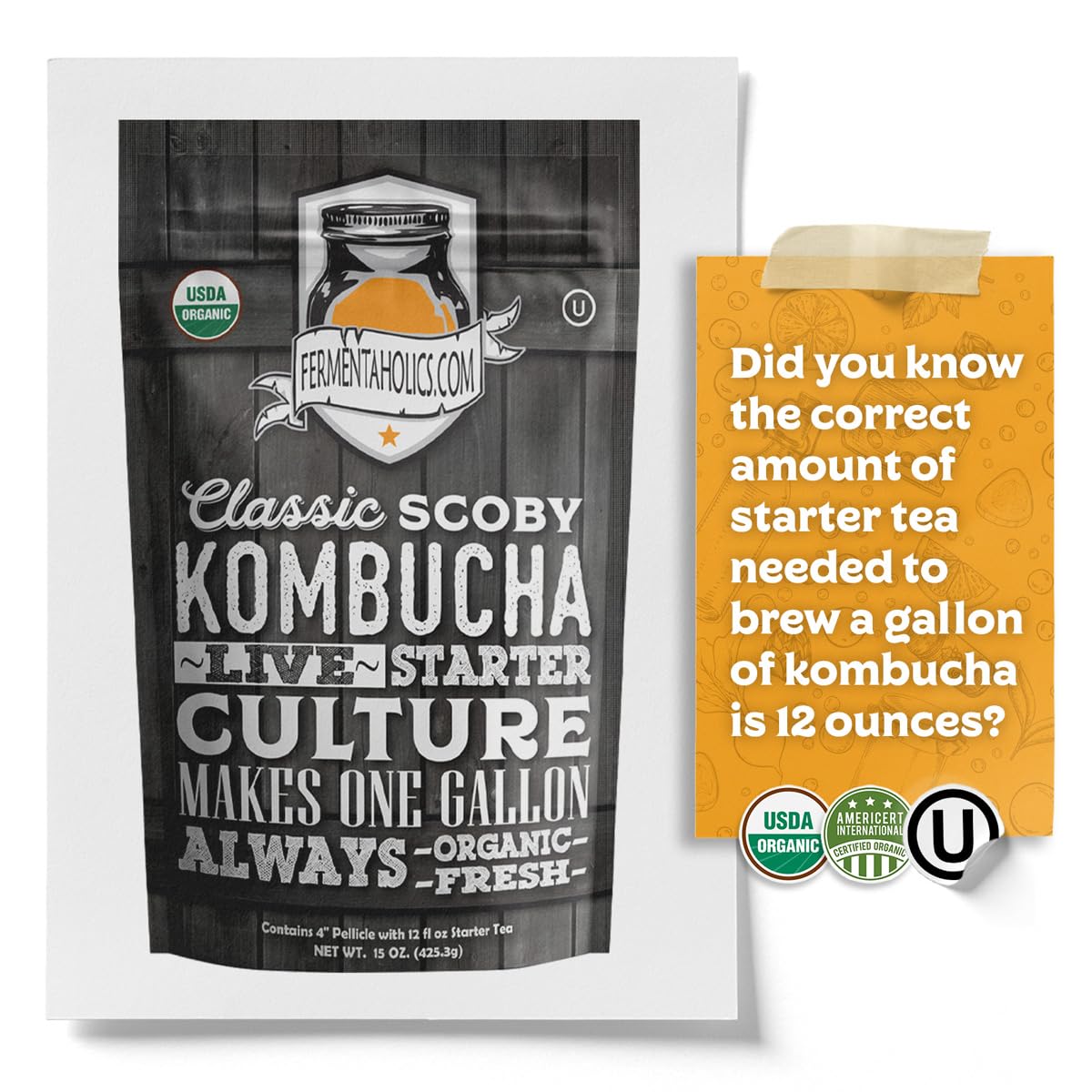 Fermentaholics Kombucha Scoby & Starter Tea | Live, Fresh, Organic Starter Culture | Diy Kombucha | 12Oz Fresh Starter Tea