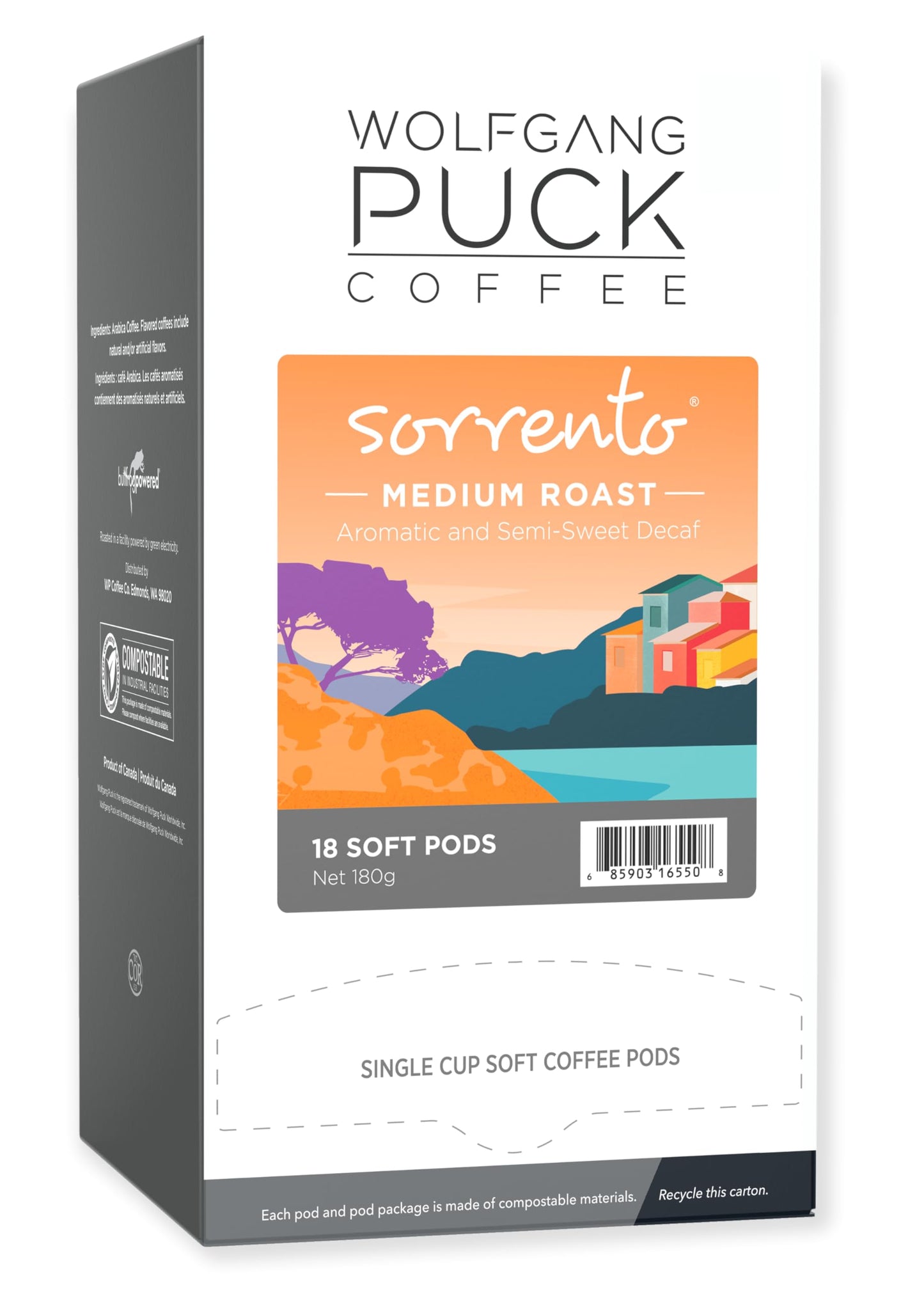 Wolfgang Puck Soft Coffee Pods Sorrento Decaf 9.5 Gram 18 Count (Pack Of 6)