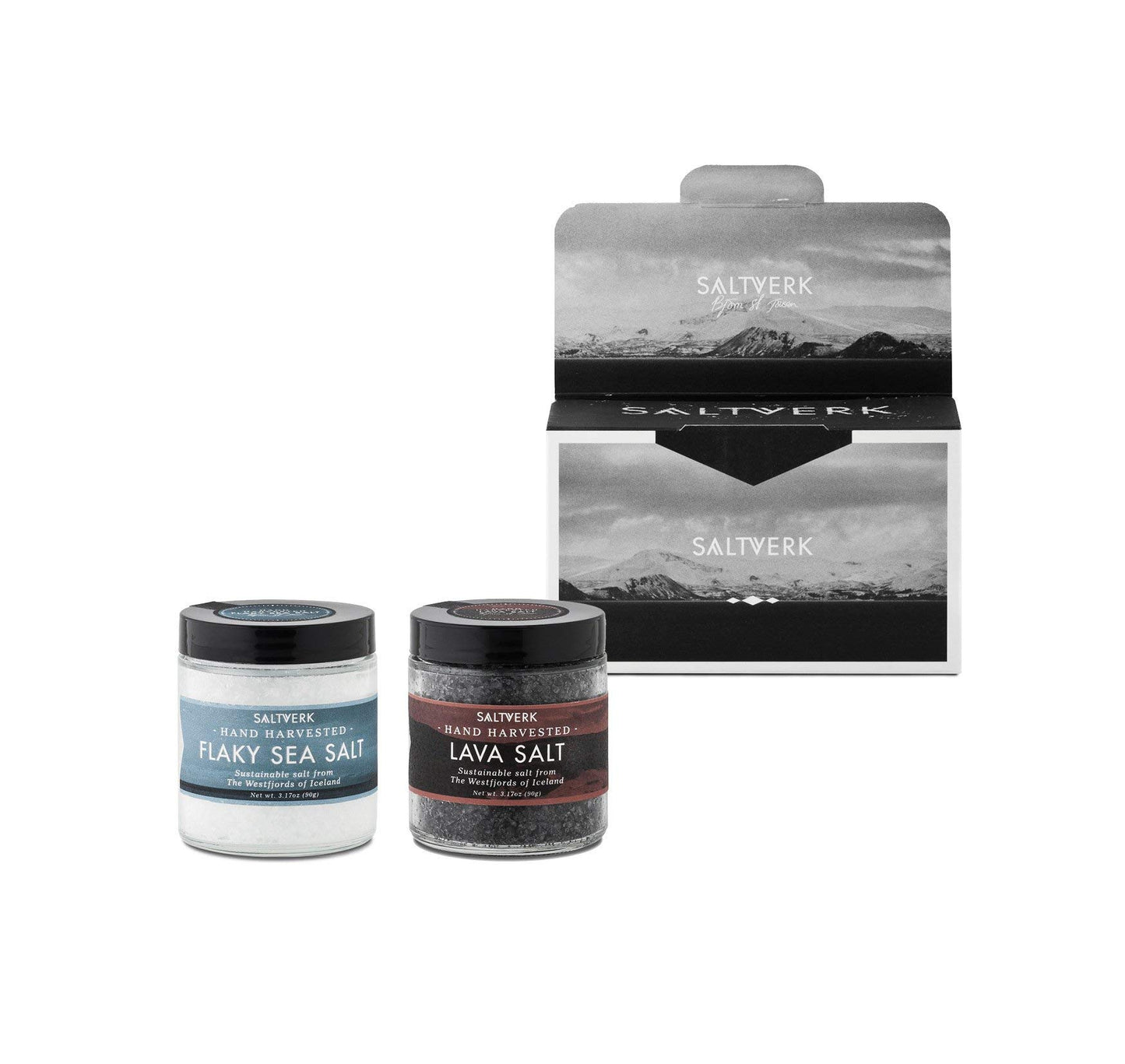 Saltverk - Salt Gift Set of 2 - Includes Flaky Pure & Lava Sea Salt Sampler - Hand Harvested Gourmet - Sustainably Made - 6.34 Ounces Total