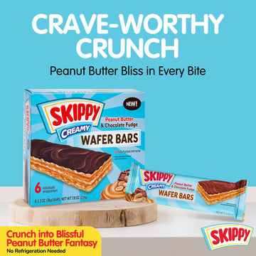 SKIPPY Creamy Peanut Butter & Chocolate Fudge Wafer Snack Bar, 1.3 oz, 6 ct (Pack of 6-36 ct) - Delicious, Convenient Treat