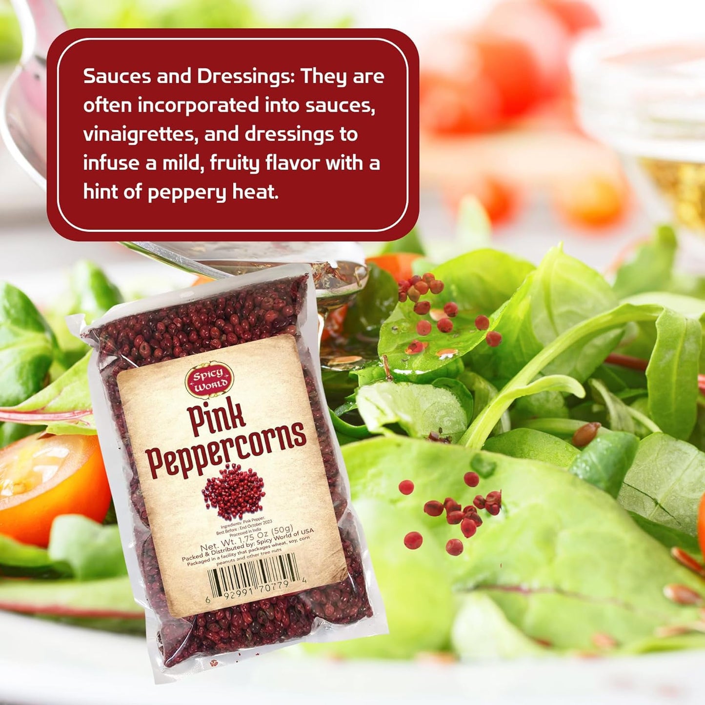 Spicy World Pink Peppercorns Whole 1.75Oz Bag - Steam Sterilized, Vegan, Premium Quality Whole Peppercorns