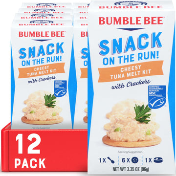 Bumble Bee Snack On The Run Cheesy Tuna Melt With Crackers Kit, 3.35 Oz (Pack Of 12) - Ready To Eat, Spoon Included - Wild Caught Tuna - Shelf Stable & Convenient Protein Snack