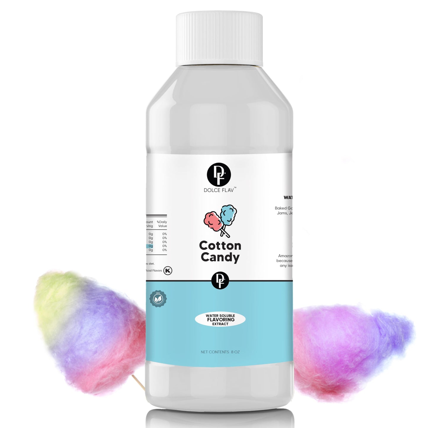 Dolce Flav Cotton Candy Extract - 8 Ounce Water-Soluble Kosher Sugar-Free Concentrated Carnival-Style Flavoring For Baking Frostings & Drinks