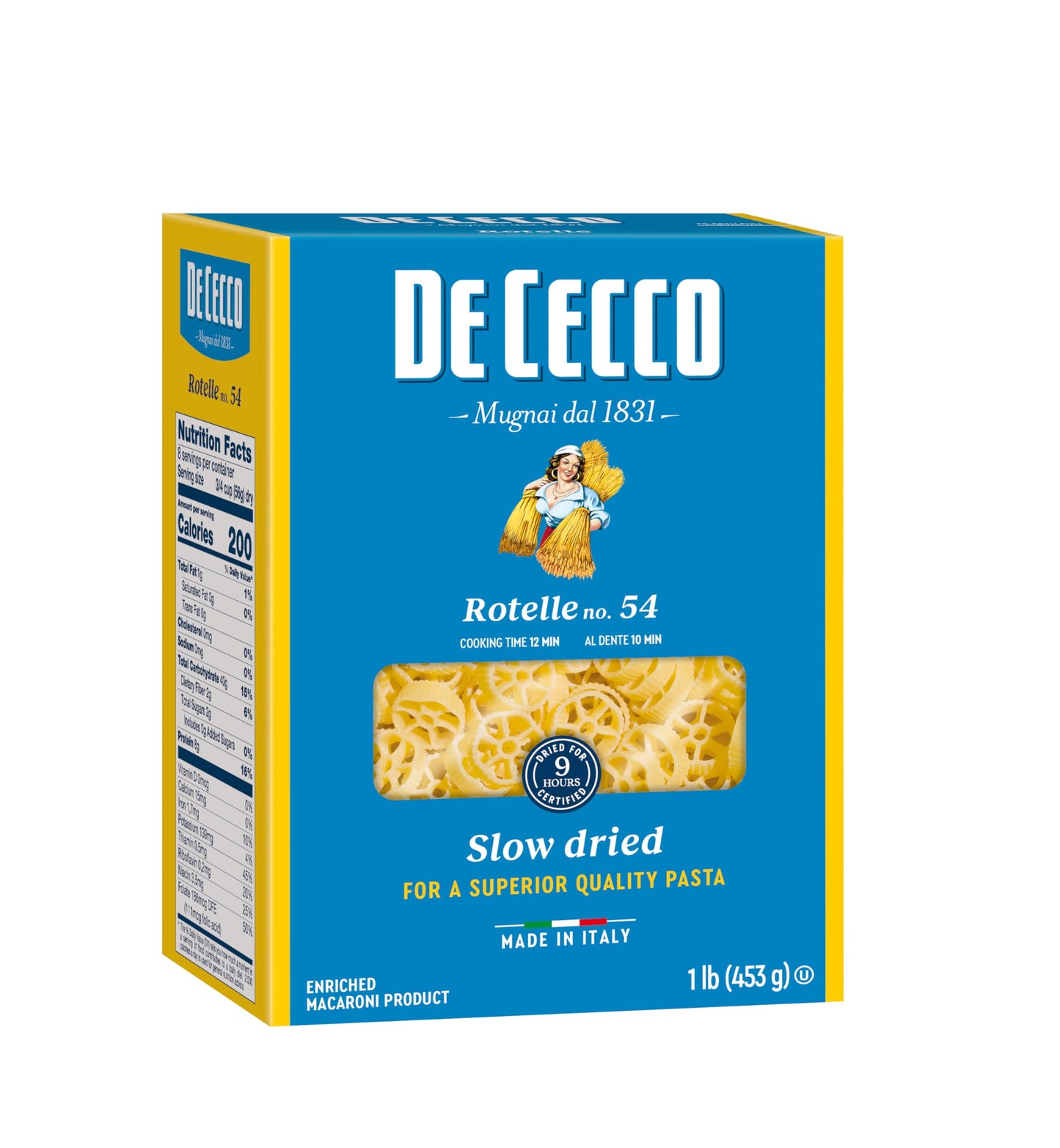 De Cecco Pasta, Rotelle No.54, 1 Pound (Pack of 12) - Made in Italy, High in Proteing & Iron, Bronze die