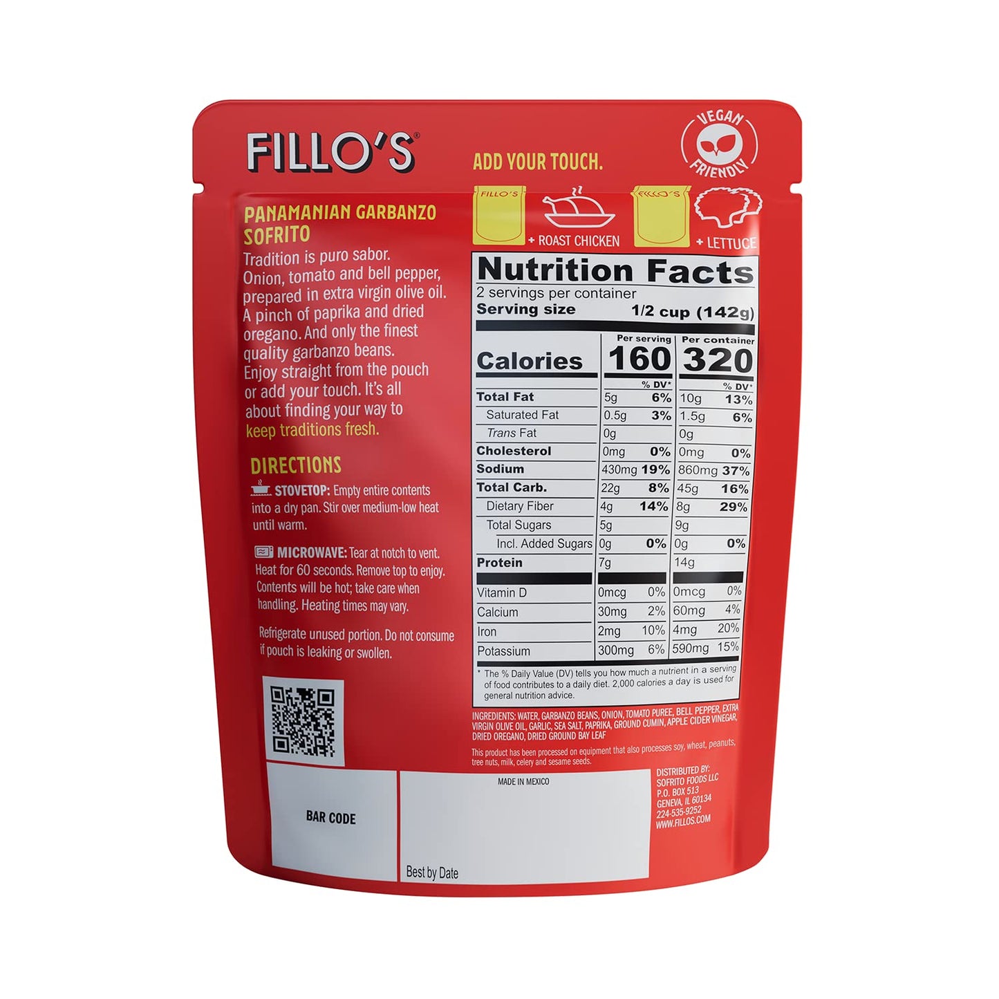 Fillo'S Panamanian Garbanzo Beans, Ready To Eat Beans, 10 Oz Pk Of 6, Gluten-Free, Preservative-Free, Microwavable Meals, Non-Gm