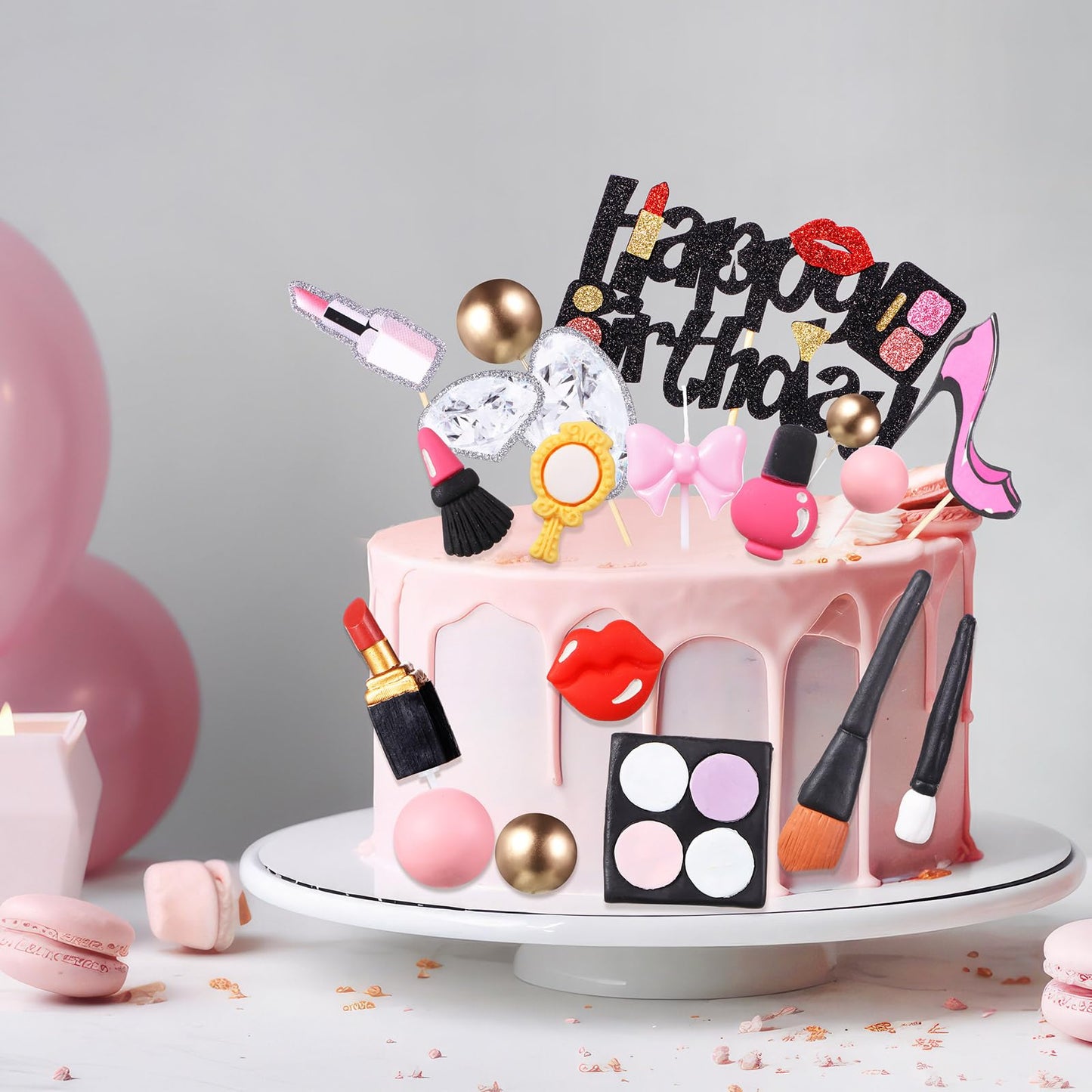 Beeveer 42 PCS Makeup Cake Topper Decorations Cosmetics Theme Bridal Cake Topper Party Lipstick Perfume Picks for Bridal Shower