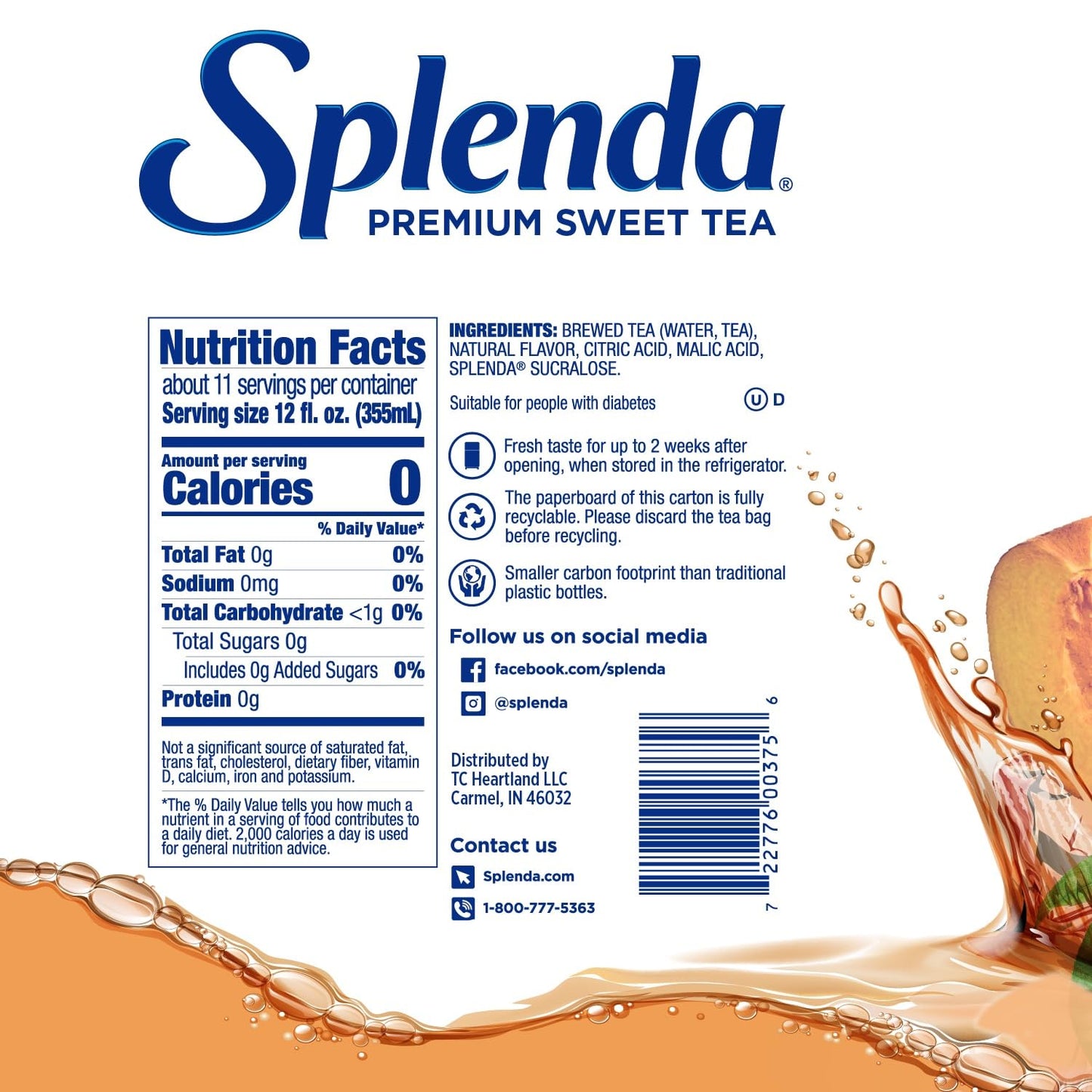 SPLENDA White Peach Sweet Green Tea, 128 Fl Oz Bag In Box, Ready to Drink