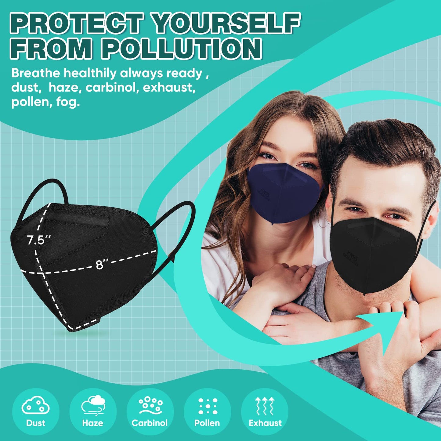 Xdx Kn95 Face Masks, 50 Pack Individually Wrapped Multicolor Face Masks For Men And Women, 5 Layers Breathable Masks Disposable,