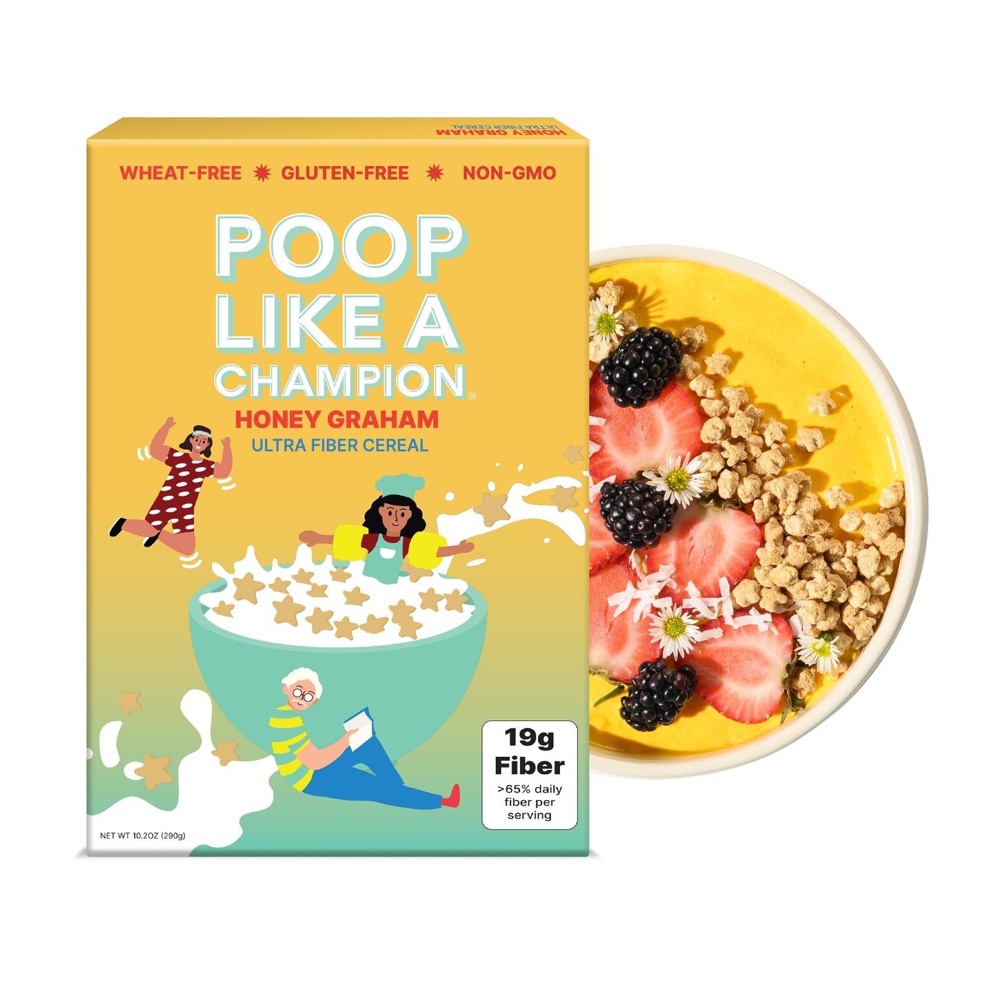 Poop Like A Champion High Fiber Cereal - Honey Graham - Healthy Low Carb Cereal With Soluble Fiber & Psyllium Husk | Gluten Free