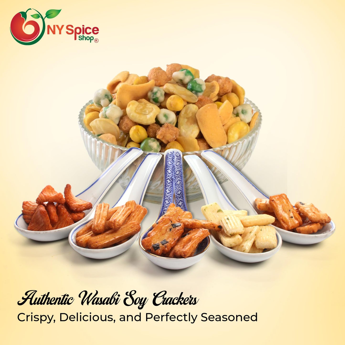 Ny Spice Shop Wasabi Explosions Crackers - 1 Pound Rice Snacks - Crunchy, Spicy, Natural & Mixed Rice Crackers