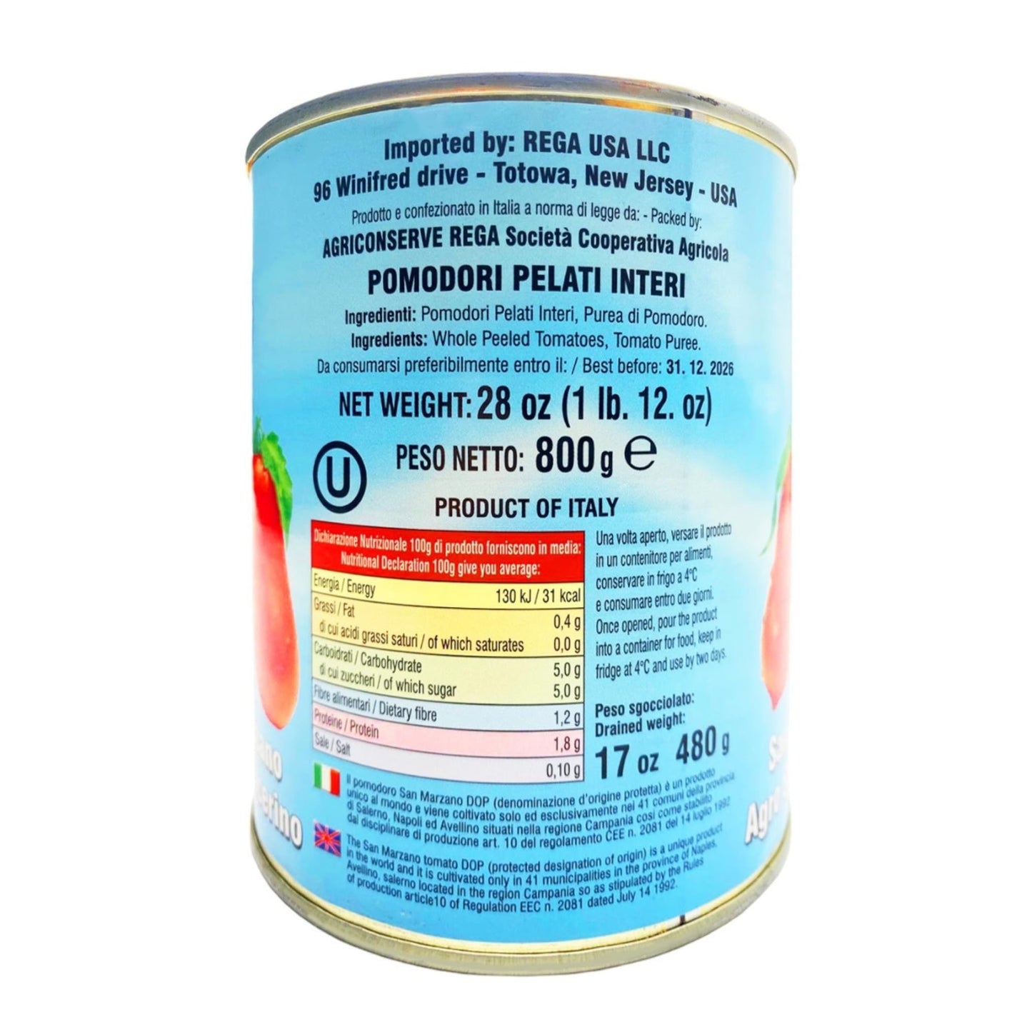 Sanniti Song' E Napule San Marzano Dop Authentic Whole Peeled Plum Tomatoes, 28 Ounce (Pack Of 6)