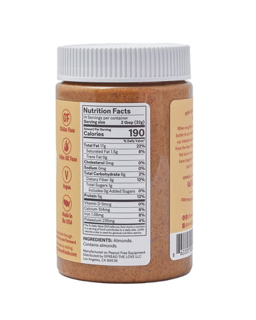 Spread The Love Unsalted Crunch Almond Butter, All Natural, Vegan, Gluten Free, Creamy, No Added Salt Or Sugar, No Palm Fruit Oi