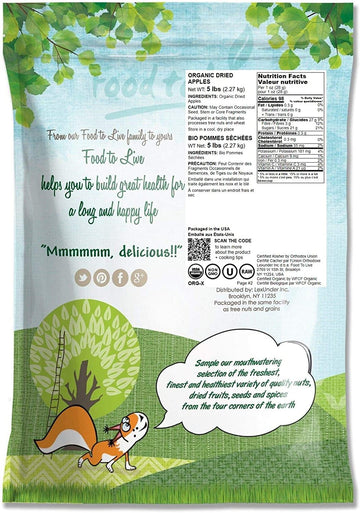 Food to Live Organic Dried Apple Rings - Non-GMO, Kosher, Vegan, 5 Pounds