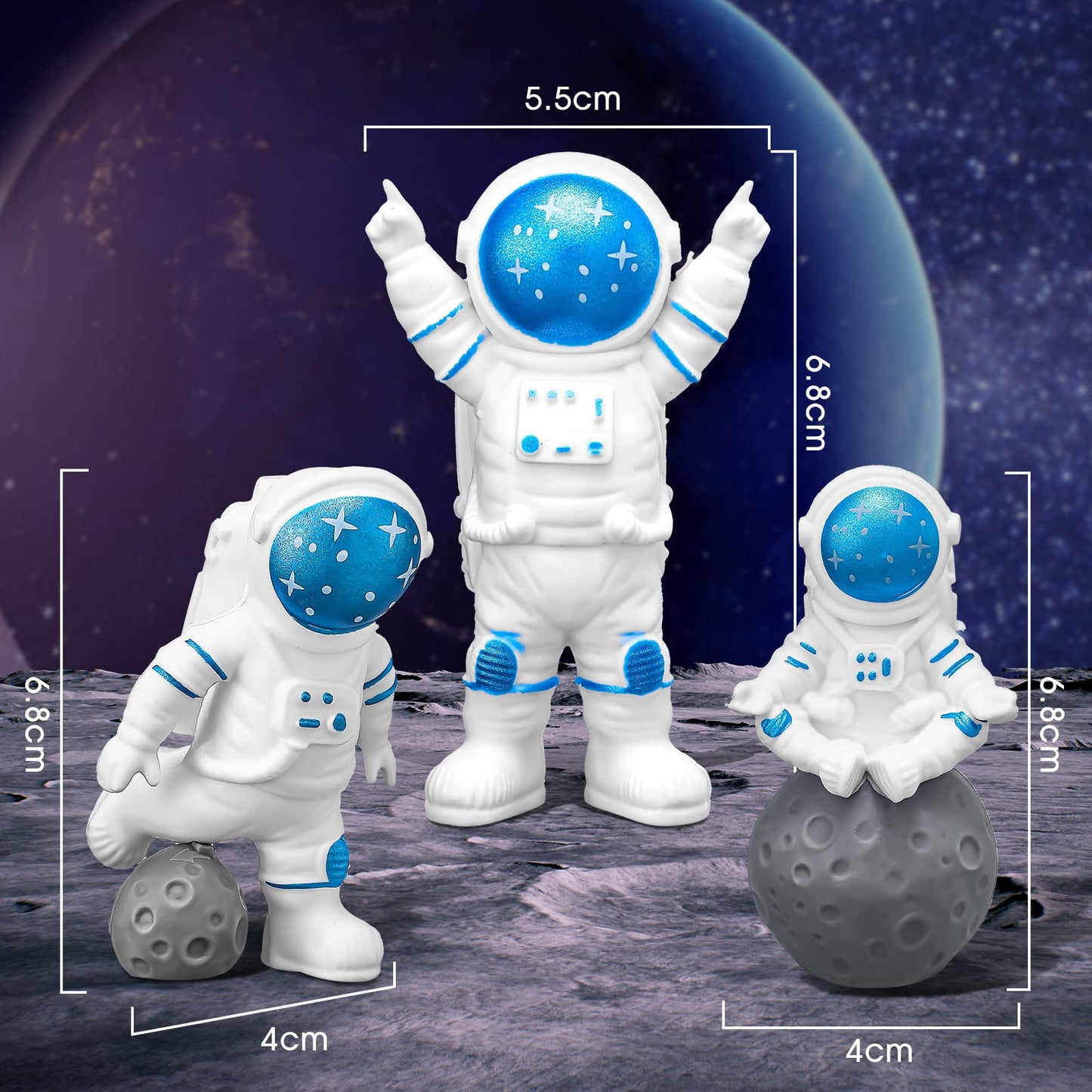 Epakh 24 Pcs Astronaut Space Cake Toppers - Blue Plastic Decorations for Birthday Party & Baby Shower