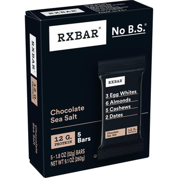 Rxbar Protein Bars, Protein Snack, Snack Bars, Chocolate Sea Salt, 9.15Oz (5 Bars)