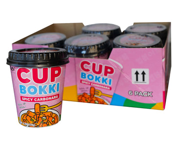 CupBokki Korean Tteokbokki Rice Cakes, Spicy Carbonara Flavor, 6 Pack - Authentic Korean Rice Cake Jjajang from the Korean Bros
