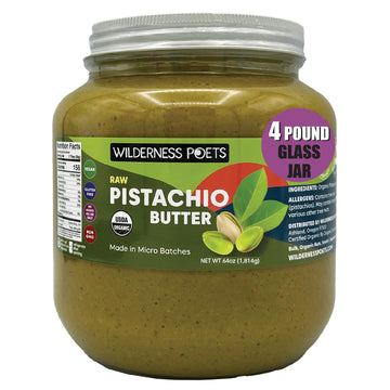 Wilderness Poets, Pistachio Butter - Organic, Raw, 100% Pistachio (64 Ounce - 4 Pound) - Half Gallon Glass Jar
